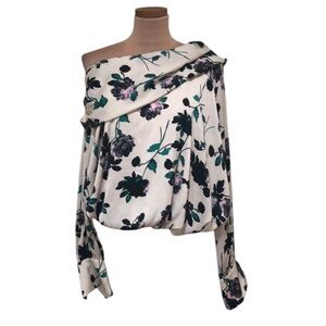 Free People Potter One Shoulder Top Size Medium Cream Ecru Floral Print